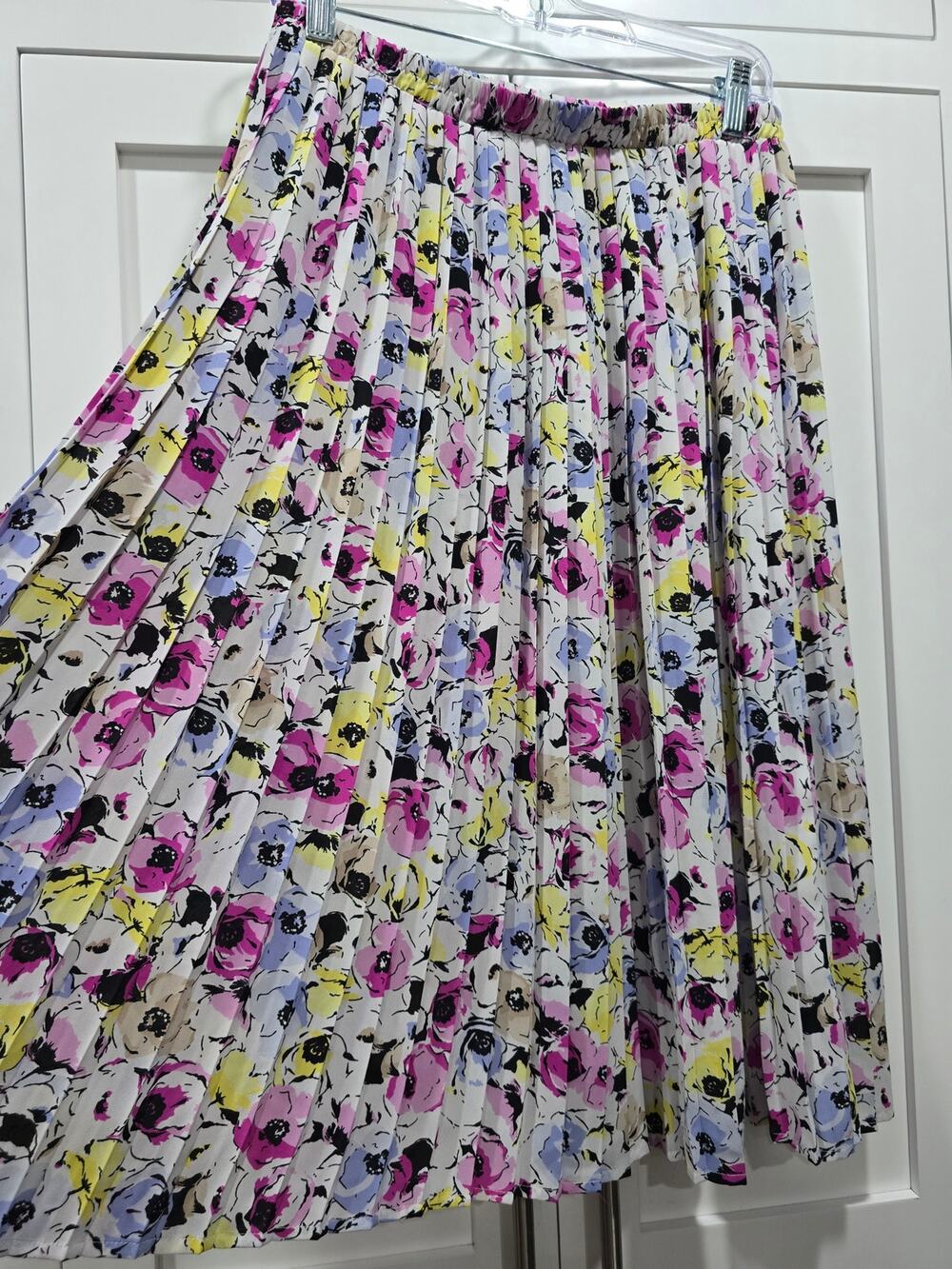 Dana Buchman Floral Pleated Midi Skirt Womens Medium Colorful Elastic Waist